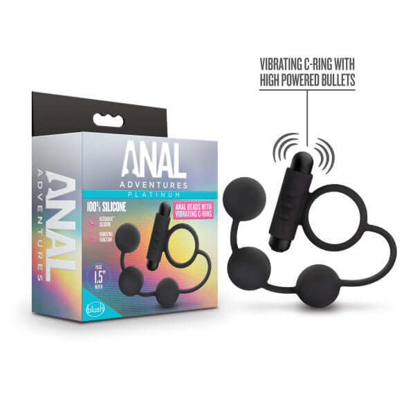 Blush Novelties Anal Adventures Platinum Anal Beads with Vibrating Cock Ring at $23.99