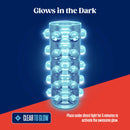 Rize Swich glow-in-the-dark self-lubricating stroker illuminated in blue.