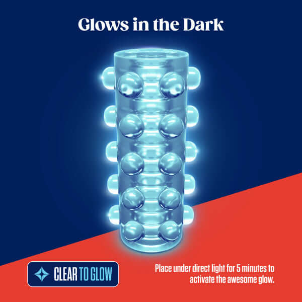 Rize Swich glow-in-the-dark self-lubricating stroker illuminated in blue.