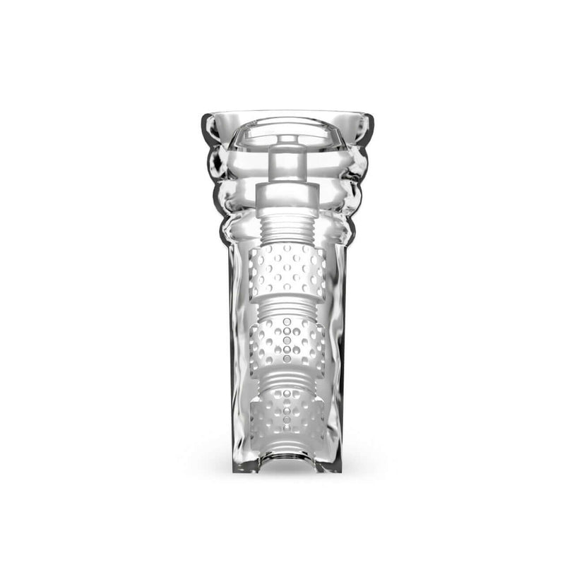 M For Men Soft and Wet All Nighter Clear Stroker with ribbed interior for pressure point massage and pleasure, self-lubricating and glows in the dark