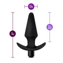Anal Adventures Vibrating Plug Black with dimensions 5 inches length, 1.5 inches width, 3.5 inches insertable length.
