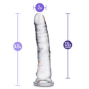 Clear B Yours Diamond Glisten dildo by Blush Novelties with measurements 8.75 inches length, 2 inches width, and 7.75 inches insertable