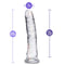 Clear B Yours Diamond Glisten dildo by Blush Novelties with measurements 8.75 inches length, 2 inches width, and 7.75 inches insertable