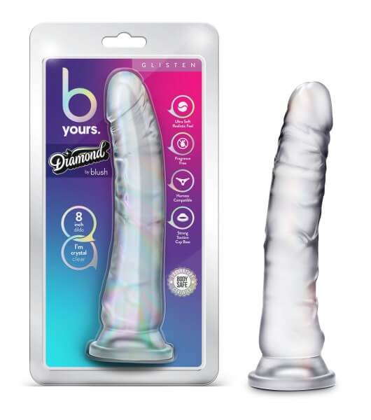 Blush Novelties Diamond Glisten clear dildo product display and packaging.
