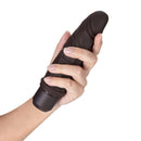 Hand holding Dr. Skin Silicone Dr. Robert 7-Inch Vibrating Dildo Brown with Flexishaft Technology, 10 Vibration Modes