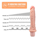 Dr. Skin Silicone Dr. Richard Vibrating Dildo showcasing 10 vibrating functions: 5 speeds and 5 patterns.
