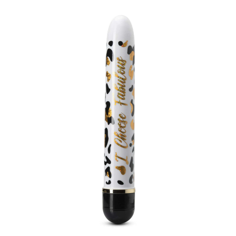 The Collection I Choose Fabulous Black Vibrator with leopard spots and gold lettering from Blush Novelties.