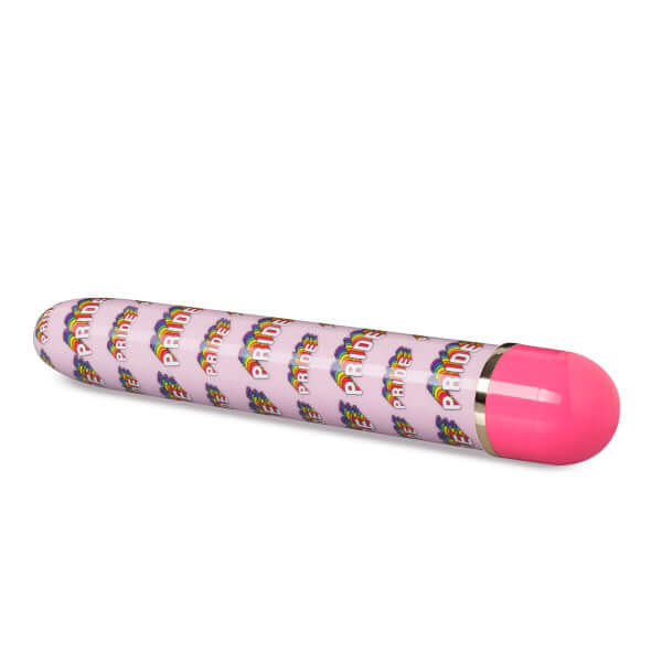 The Collection Pride Vibe Pink multi-speed vibrator from Blush Novelties, featuring a vibrant Pride design with a pink tip.