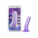 B Yours Plus Hard N Happy Purple Dildo with packaging and product image displaying realistic design, suction cup base, and slight curve.