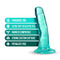 B Yours Plus Hard N Happy Teal Dildo by Blush Novelties with fragrance free, ultra-soft feel, harness compatibility, strong suction cup, phthalate-free