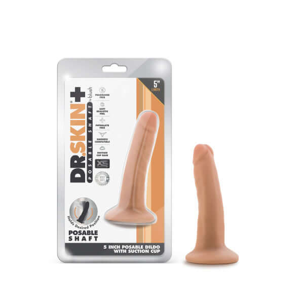 Dr. Skin Plus + 5 inch Poseable Dildo Vanilla Light Skin Tone Beige in Packaging and Stand Alone Display