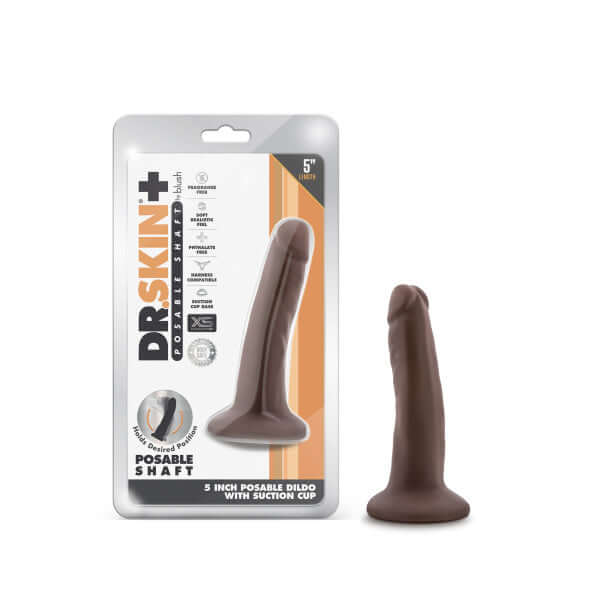 Dr. Skin Plus+ 5-Inch Poseable Dildo in Chocolate Dark Brown with packaging