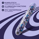 Limited Addiction Floradelic 7-Inch Rechargeable Vibe featuring vibrant psychedelic design with 10 vibration functions, RumbleTech, and waterproof capability