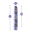 Floradelic 7-Inch Rechargeable Vibe in vibrant purple with psychedelic design, highlighting dimensions of length and insertable size.