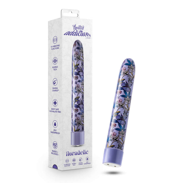 Limited Addiction Floradelic 7-Inch Rechargeable Purple Vibe with Psychedelic Design in Packaging