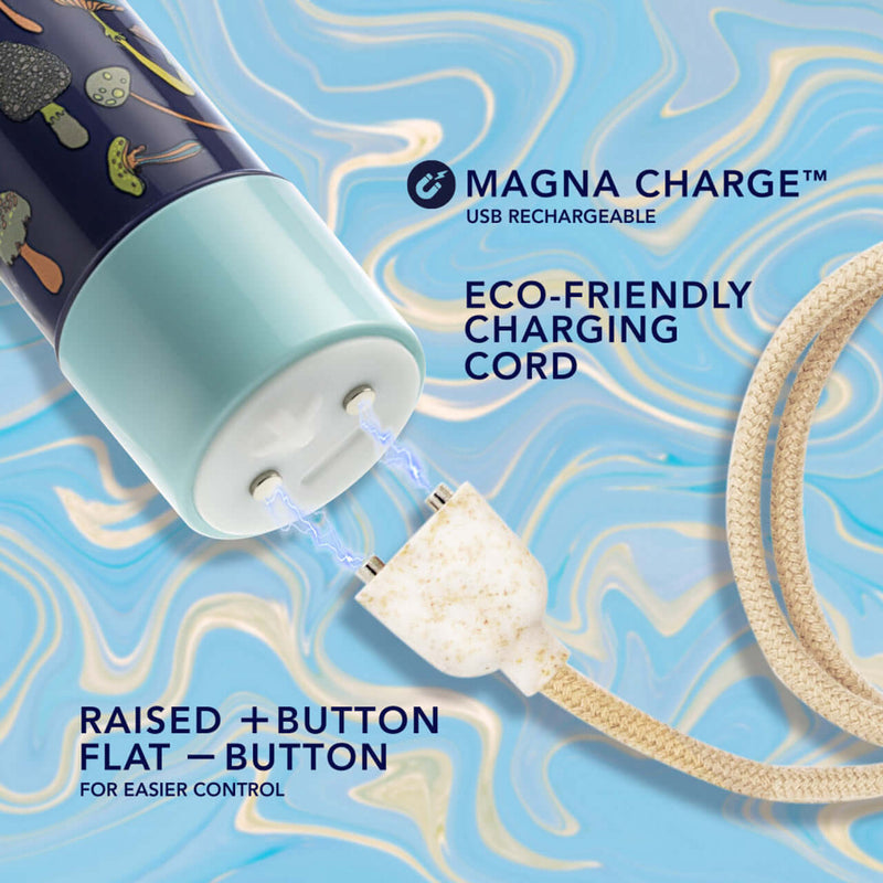 Dreamscape 7-Inch Rechargeable Vibe with Magna Charge USB, eco-friendly cord, and raised flat buttons for easier control.