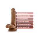 Dr. Skin Dr. Jeffrey 6.5-inch realistic dildo with balls in medium tan, showing features like soft feel, suction cup base, harness compatibility.