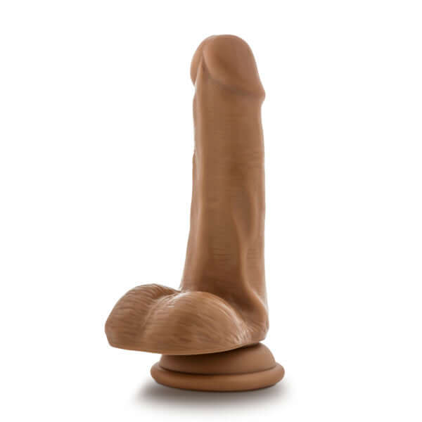 Dr. Skin Dr. Jeffrey 6.5-inch dildo with balls in medium tan, realistic design, Blush Novelties, with suction cup base for hands-free play