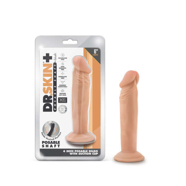 Dr. Skin Plus 6 inch Posable Dildo with Suction Cup Vanilla Light Skin Tone Packaging and Product Image