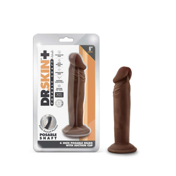 Dr. Skin Plus 6 inch Poseable Dildo Chocolate Dark Brown with packaging