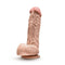Dr. Skin Mr. D 8.5 inches dildo with balls in light beige skin tone, hyper-realistic design with sculpted veins and suction cup base.