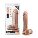 Dr. Skin Mr. Magic 9-inch dildo with balls in beige light skin tone with packaging shown for lifelike and hands-free play.
