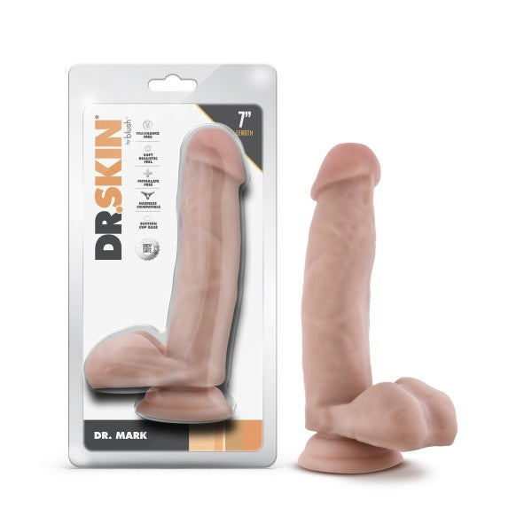 Realistic 7 Inch Tan Dildo with Balls by Dr. Skin - Harness Compatible with Suction Cup Base