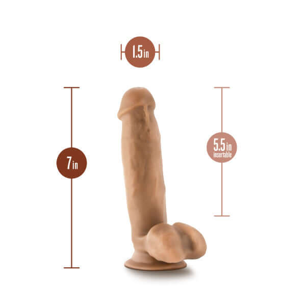 Dr. Skin Dr. Mark 7 inches Dildo with Balls Tan Medium Skin Tone with measurements of 7 inches length, 5.5 inches insertable, and 1.5 inches width
