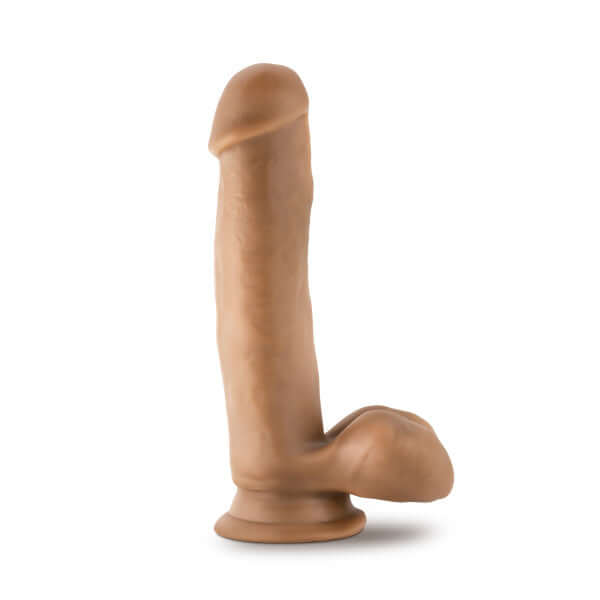 Dr. Skin Dr. Mark 7-inch dildo with balls and suction cup base in tan medium skin tone
