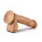 Dr. Skin Dr. Mark 7 inches dildo with balls and tan medium skin tone on white background.