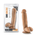 Dr. Skin Dr. Mark 7 Inches Dildo with Balls Tan Medium Skin Tone in Packaging and Unboxed with Suction Cup Base
