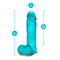 Teal 9-inch realistic dildo with 2-inch width and 7.5-inch insertable length, featuring a strong suction cup base for hands-free play.