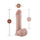 Dr. Skin Dr. William 8 inch dildo with balls, beige light skin tone, with measurement details shown.