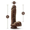 Dr. Skin Plus 9-inch posable dildo with balls, 2-inch width, 7.5-inch insertable length, dark brown, crafted with Sensa Feel Plus technology.