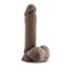 Dr. Skin Plus 9-inch thick girthly posable dildo with balls in dark chocolate brown on white background