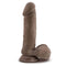 Dr. Skin Plus 9-inch thick girthly posable dildo with balls in chocolate dark brown, featuring realistic details and lifelike texture.