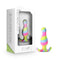 Avant Kaleido Lime Butt Plug in packaging and displayed, featuring colorful design and made from Puria platinum cured Silicone.
