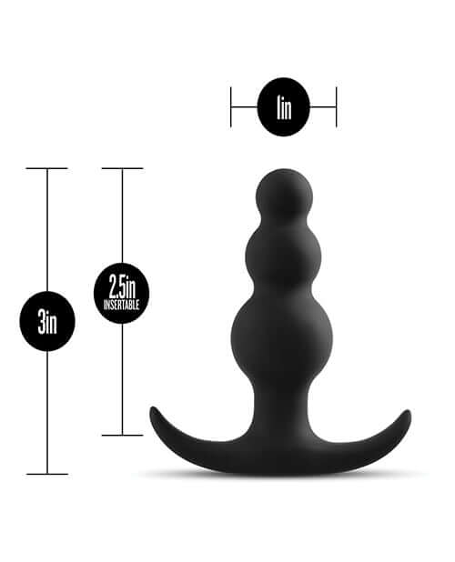Anal Adventures Platinum Beaded Plug dimensions and measurements illustration.