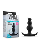 Anal Adventures Platinum Beaded Plug in black silicone with packaging from Blush Novelties