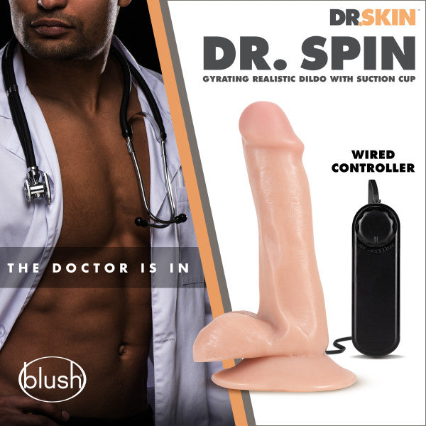 Blush Novelties Dr. Skin Dr. Spin 6 inches Gyrating Realistic Dildo Vanilla Beige at $34.99