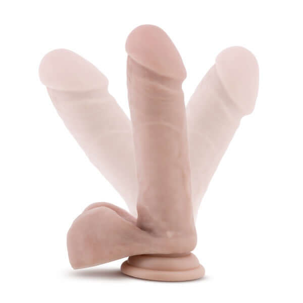 Dr. Skin Plus 8 inches Posable Dildo with Balls in Vanilla Light Skin Tone, featuring poseable shaft for customizable pleasure.