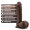 Dr. Skin Plus 8 inches posable dildo with balls and suction cup in dark brown, key features include X5 superior TPE, ultra-soft realistic feel