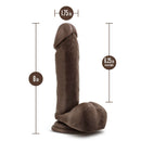 Dr. Skin Plus 8-inch Posable Dildo with Balls in Chocolate Dark Brown showing measurements