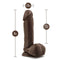 Dr. Skin Plus 8-inch Posable Dildo with Balls in Chocolate Dark Brown showing measurements