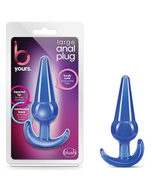 B Yours Large Anal Plug Blue by Blush Novelties with ergonomic base and tapered tip for comfort and body-safe use.