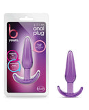 B Yours Slim Anal Plug Purple by Blush Novelties with tapered design and ergonomic base in packaging and out