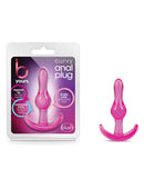 Pink B Yours Curvy Anal Plug with packaging by Blush Novelties featuring a sleek, wavy design and ergonomic base for comfort and safety.