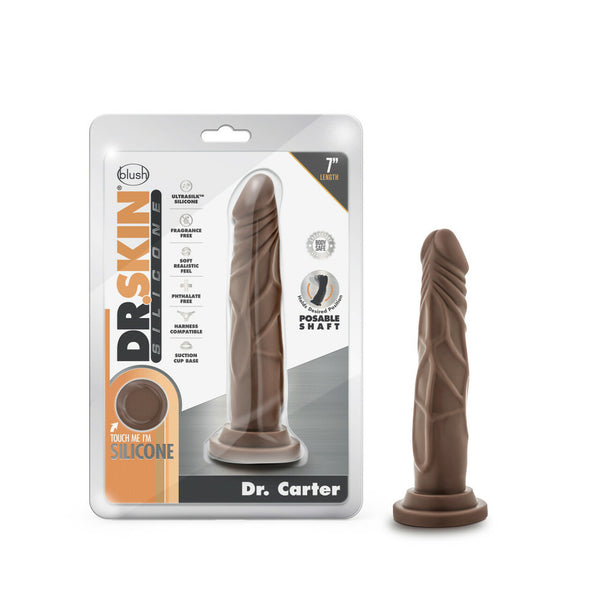Blush Novelties Dr. Skin Silicone Dr. Carter 7 inches Dong with Suction Cup - Chocolate at $23.99