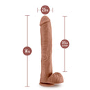 Au Naturel Daddy 14-inch Dildo Mocha with dimensions showing width, insertable length, and total length