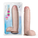 Au Naturel 10 inch realistic dildo with vanilla light skin tone in packaging and standing upright